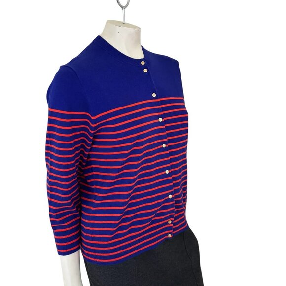 NWT J.CREW Striped Jackie Cardigan in Navy & Coral  Gold anchor buttons  SZ L - Picture 6 of 13